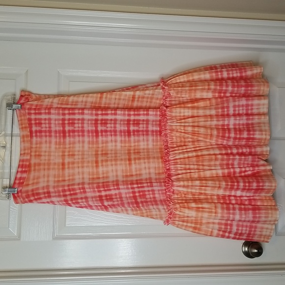 Anthropologie Eva Franco Flounced Orange Pink White Midi Skirt - Picture 4 of 14